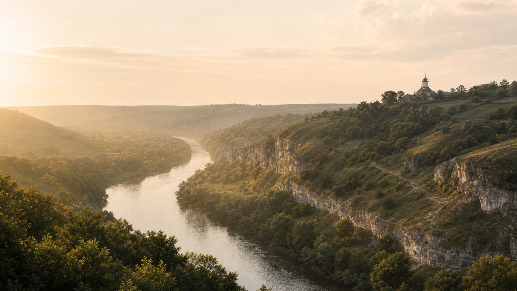 Краєвиди біля річки Серет та подільські пагорби